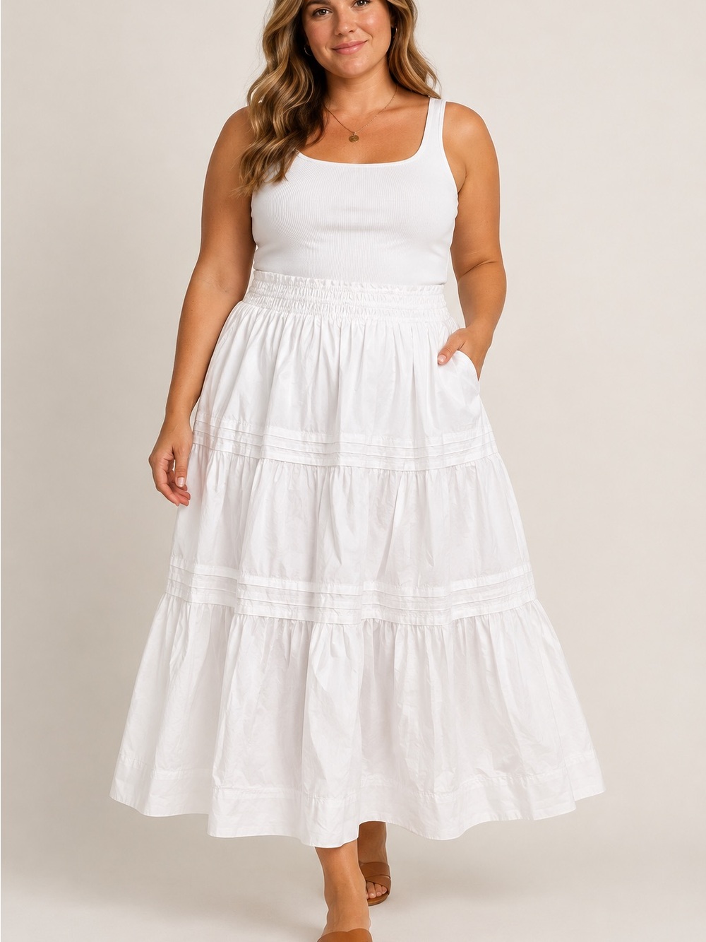 Quince White Tiered Maxi Skirt with Smocked Waist